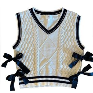 SW1 Knitted Braided Sweater Vest with Bow Detail Top Size S/M